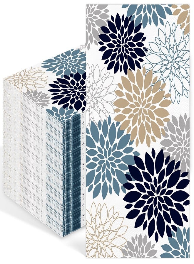 IANFEPH 100 Pack Fall Dahlia Paper Napkins 3 Ply Disposable Bathroom Guest Hand Towels 4.3 x 7.9 Inch Blue Grey Vintage Floral Napkin for Wedding Birthday Party Supplies - Image 1